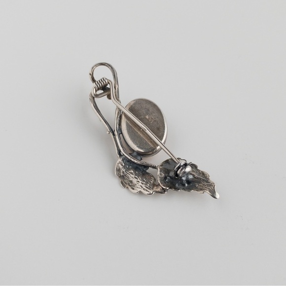 Sterling Silver Modernist Brooch Pin Baltic Amber Stone Hallmark Gdansk Poland - Picture 8 of 11